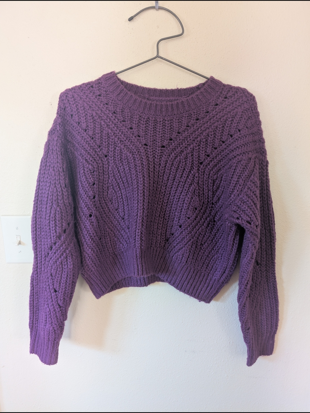 Kendall & Kylie Purple Cable-Knit Cropped Crewneck Sweater XS